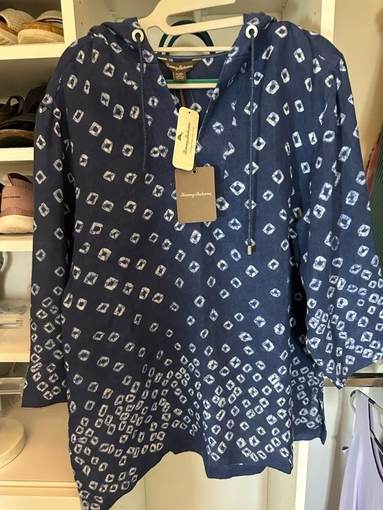 Tommy Bahama NWT Navy Blue Printed Linen Hooded Tunic $138 Retail - Picture 5 of 15